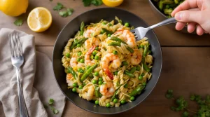 Risoni met gegrilde groene asperges en garnalen: kook mee met MAX voor een snelle lentemaaltijd